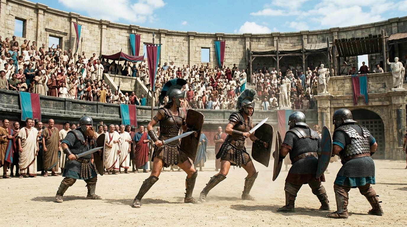 Female Gladiators Fought Naked Against Dwarves - Historical illustration