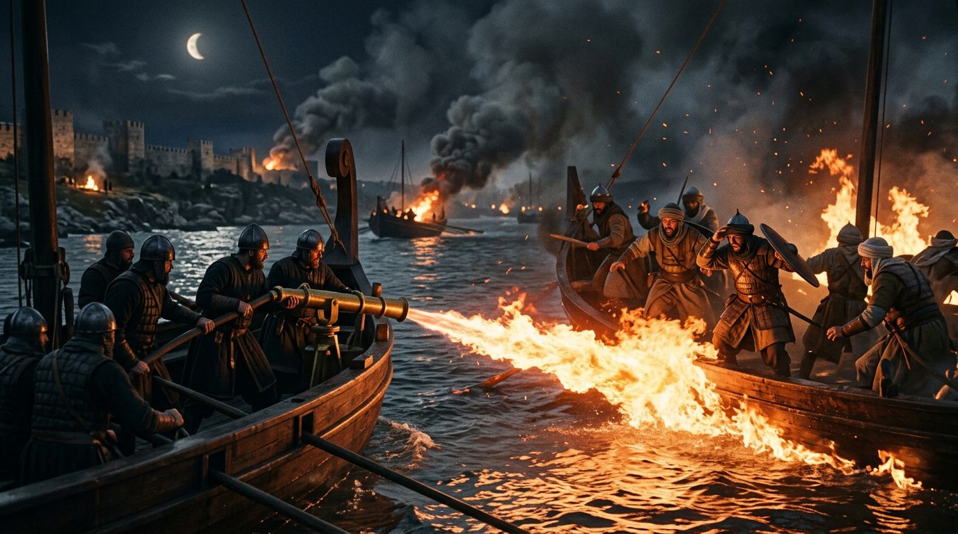 Greek Fire: Constantinople’s Secret Weapon That Burned on Water - Historical illustration
