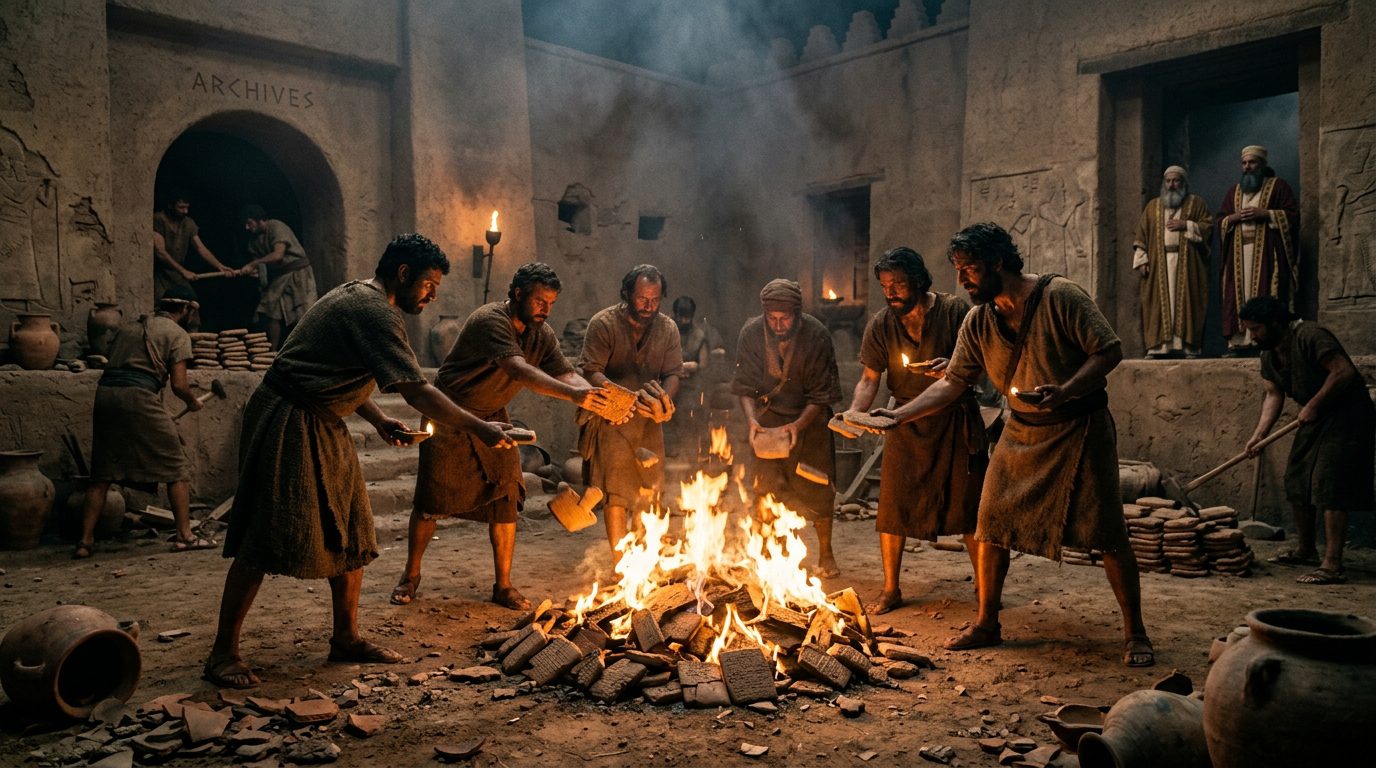 Sumerian Debt Slaves Burned the Contract Archives - Historical illustration