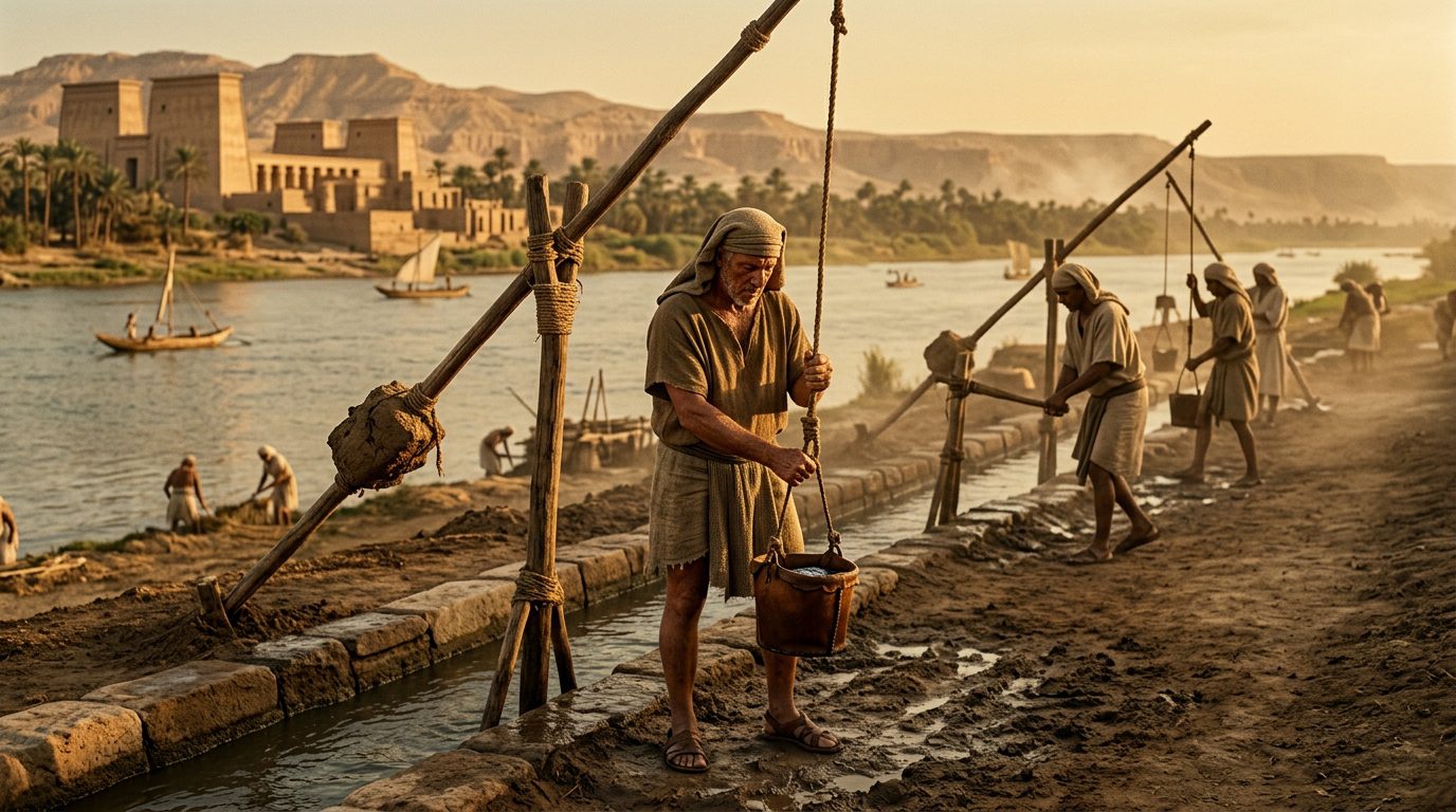 Egyptian Shaduf: Lifting the Nile’s Blessing - Historical illustration