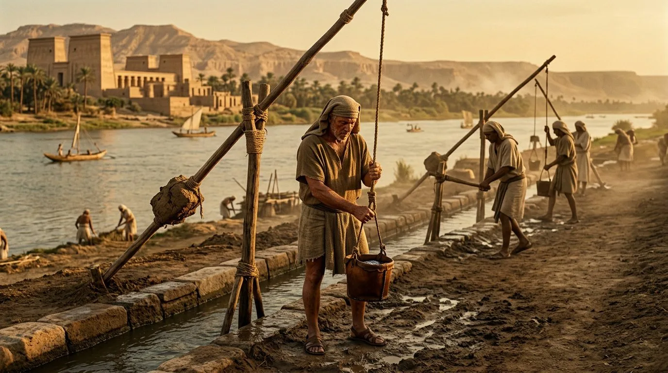 Egyptian Shaduf: Lifting the Nile’s Blessing - Historical illustration