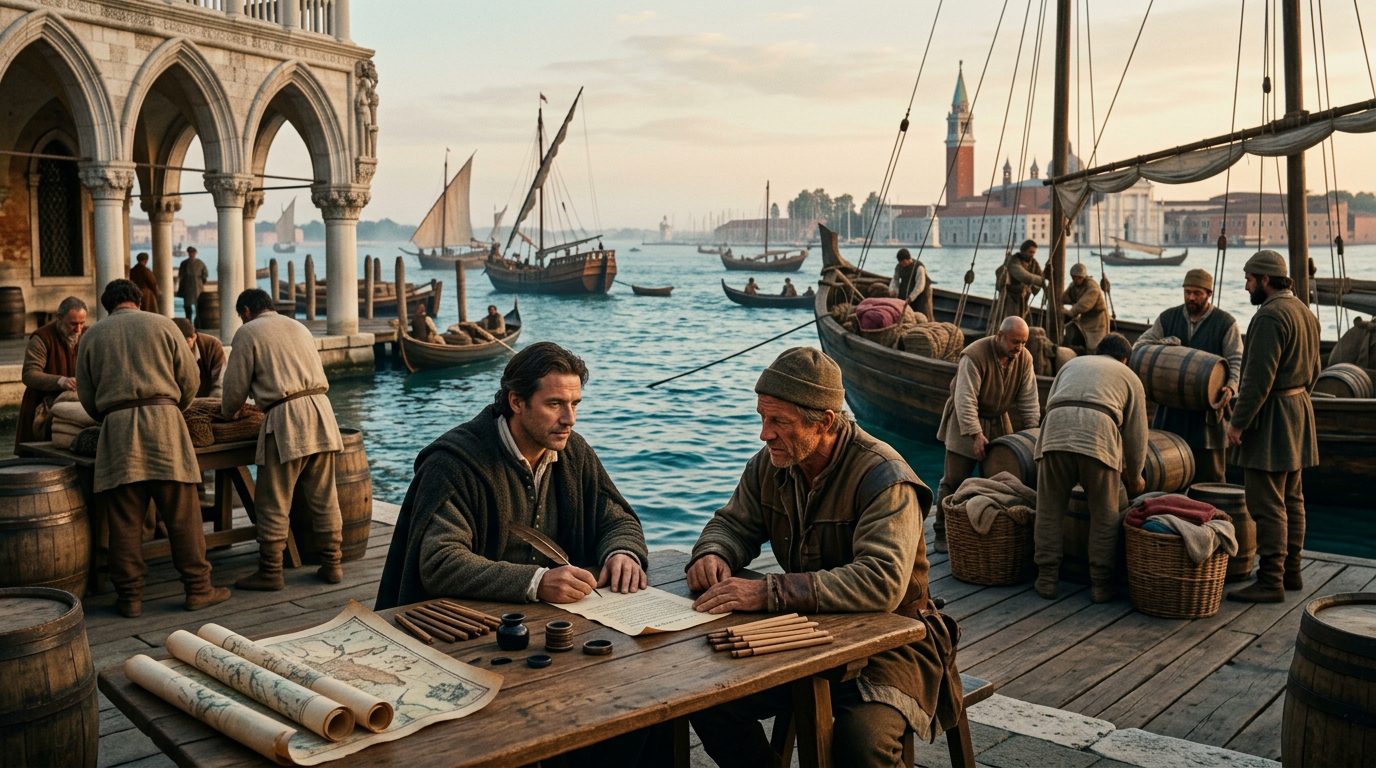 Commenda Contracts Let Venetian Investors Fund Voyages Without Leaving Port - Historical illustration