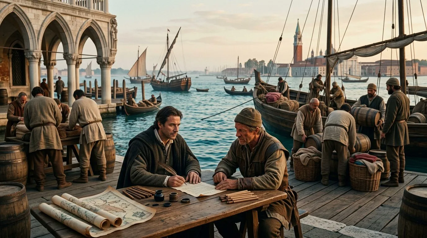 Commenda Contracts Let Venetian Investors Fund Voyages Without Leaving Port - Historical illustration