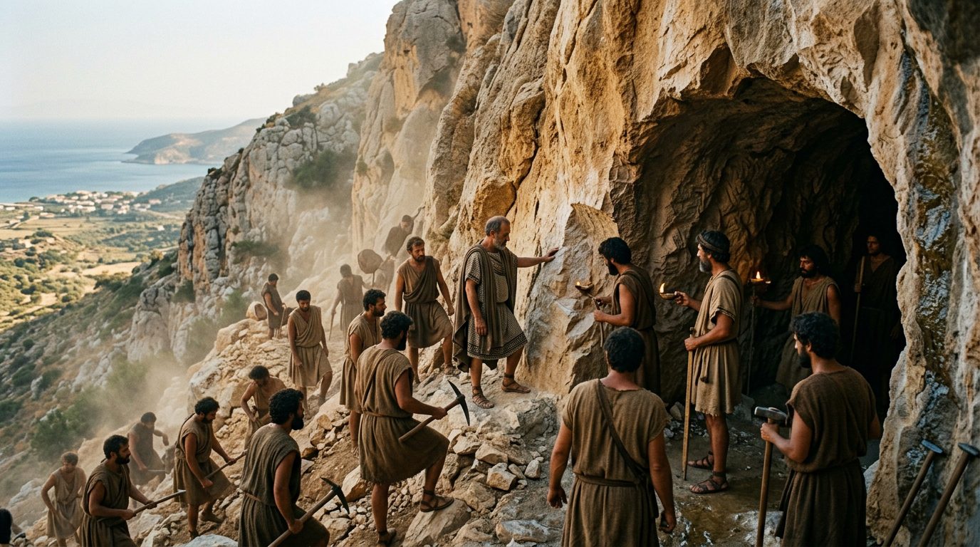 Eupalinos Carved a Tunnel Through a Mountain From Both Ends - Historical illustration