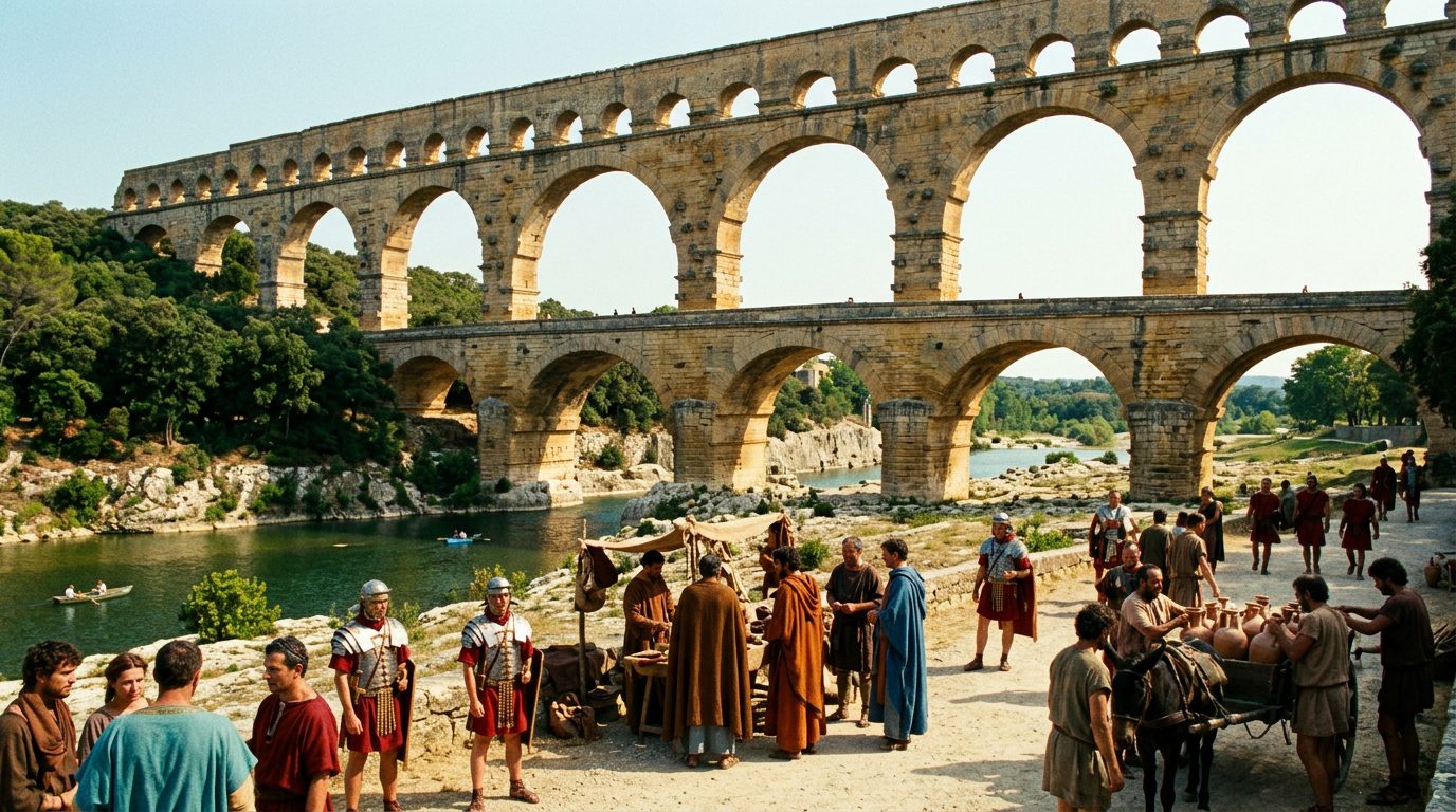 Pont du Gard’s Three-Tiered Aqueduct - Historical illustration