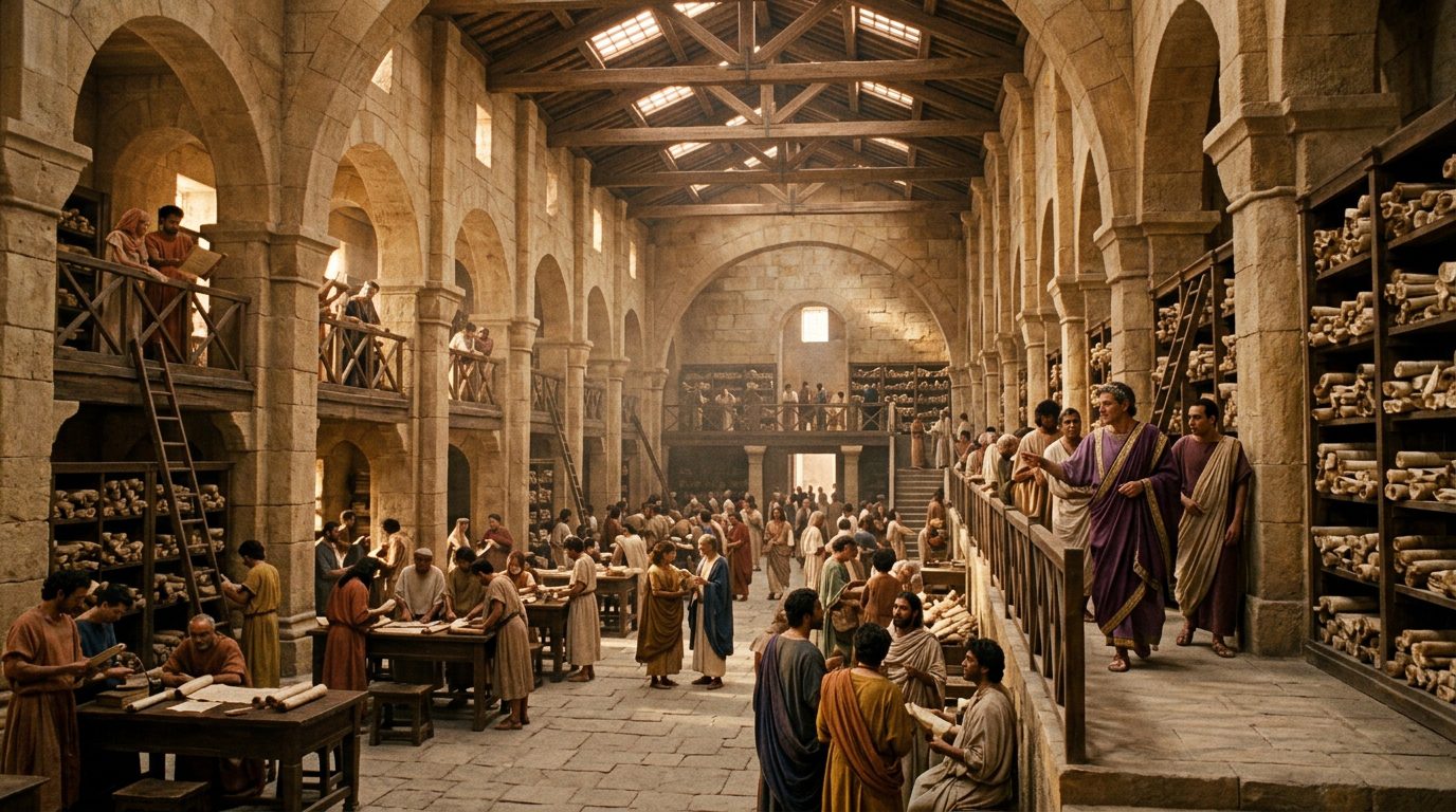 The Library of Alexandria: Ancient Egypt’s Half-Million Scroll Powerhouse - Historical illustration