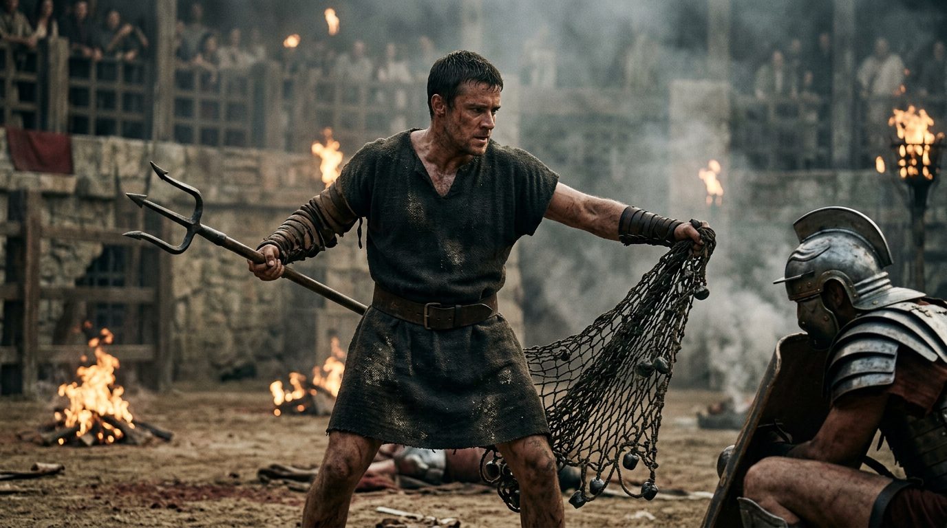 Trident and Net: The Retiarius’s Deadly Fishing Combo - Historical illustration