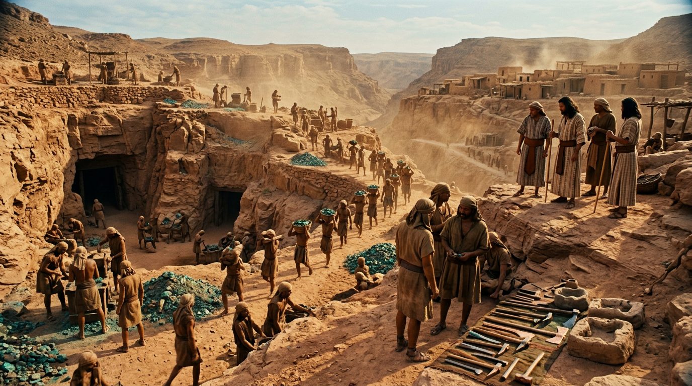 Copper Mining in Sinai Produced 500 Tools Per Month - Historical illustration