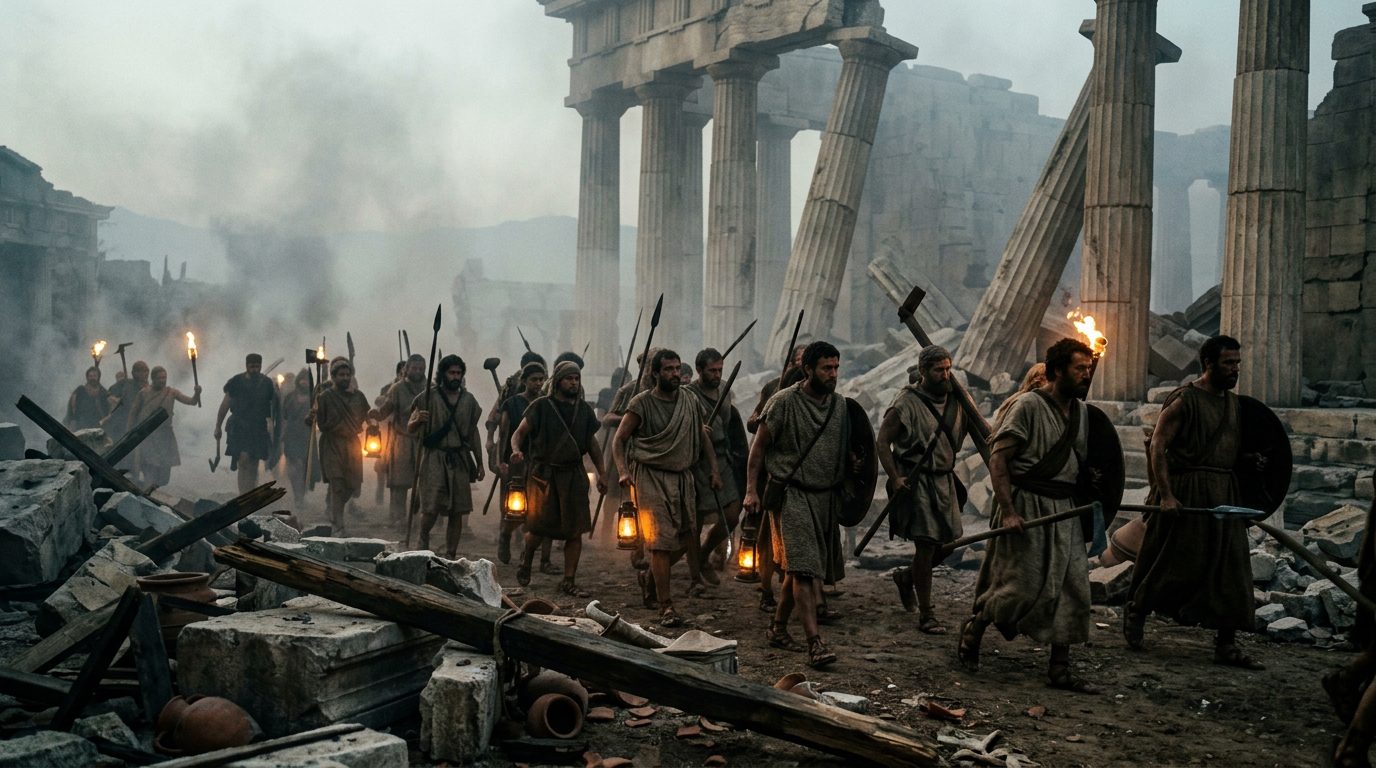 Spartan Helots Chose Earthquake Day for Revolution - Historical illustration