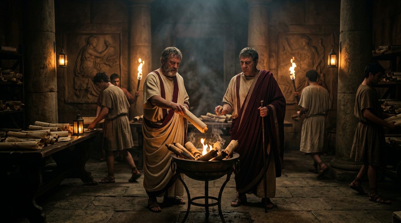 Rome’s Senate Burned Its Own Oracle Books to Control Prophecy - Historical illustration