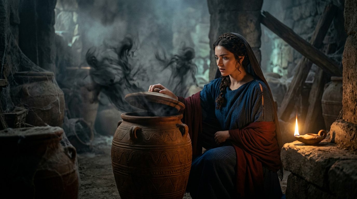 Pandora Released Death From Zeus’s Forbidden Storage Jar - Historical illustration