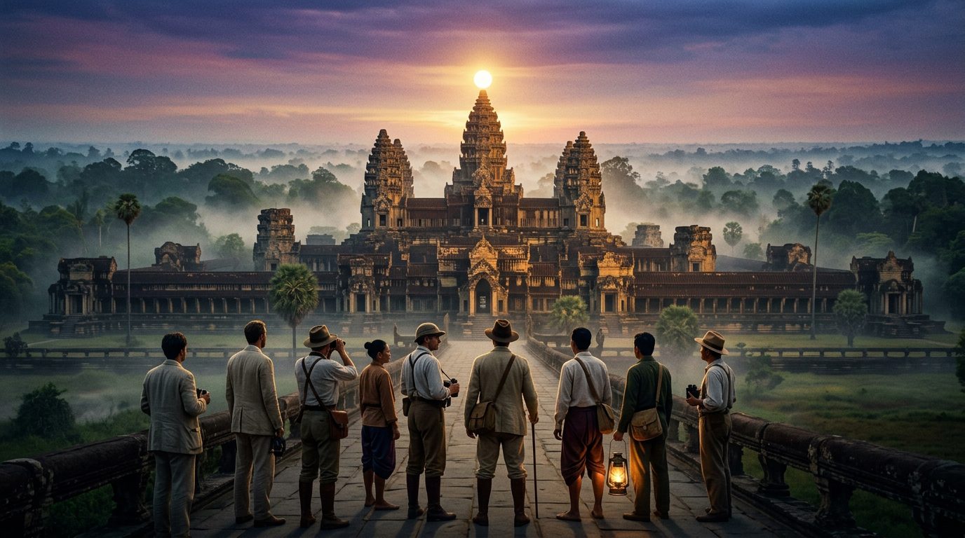 Angkor Wat’s Equinox Reveals Cosmic Mountain - Historical illustration
