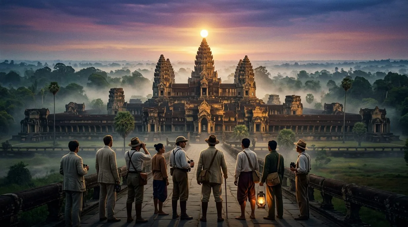 Angkor Wat’s Equinox Reveals Cosmic Mountain - Historical illustration