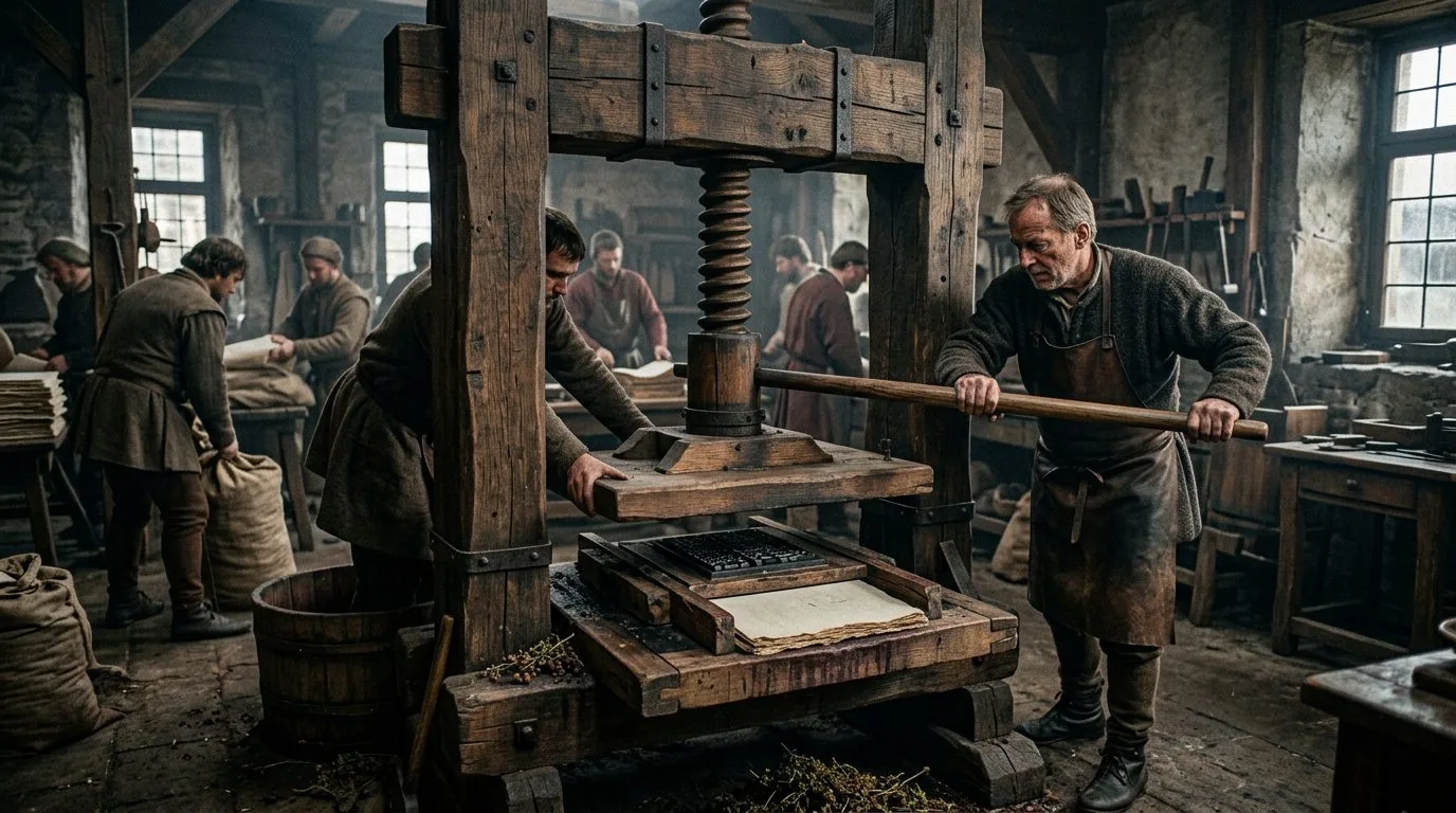 Wine Press Technology Provided the Critical Pressure - Historical illustration