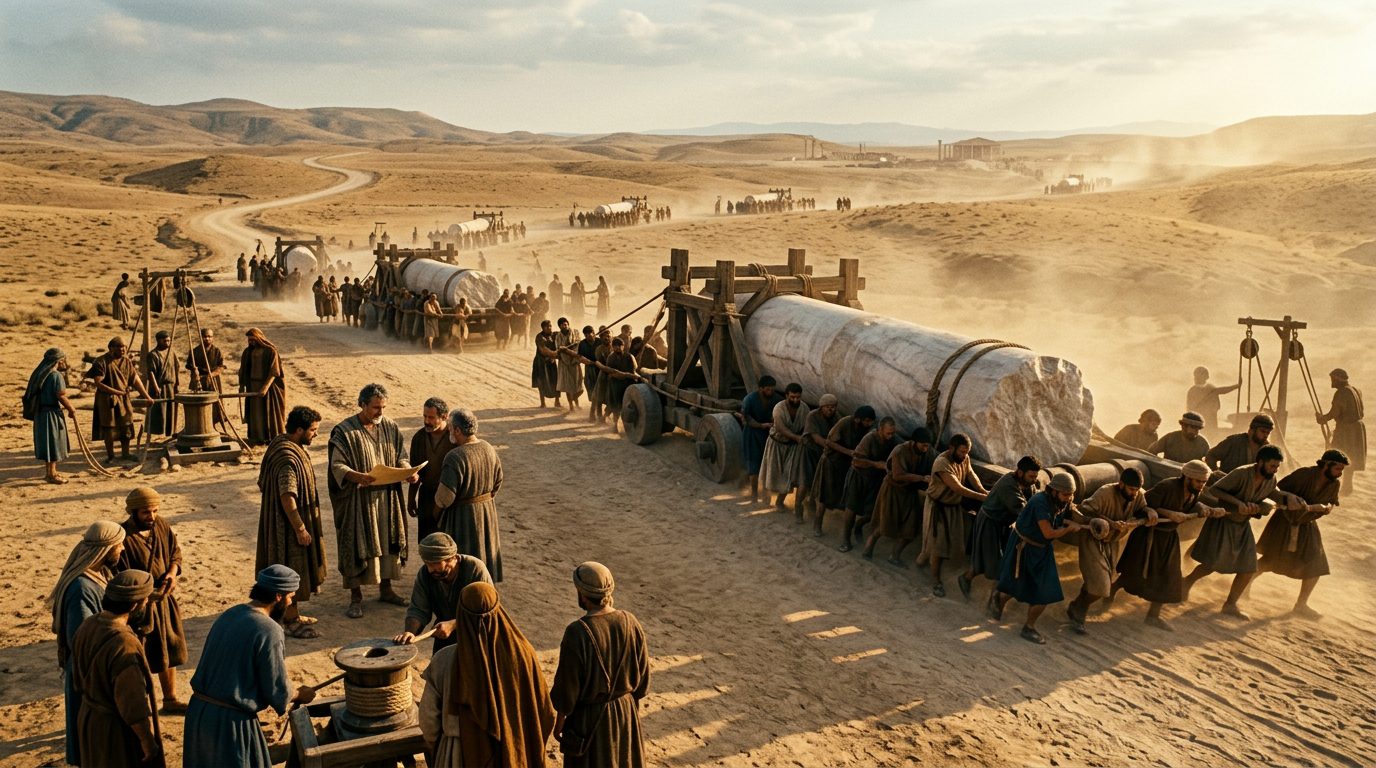 Chersiphron Moved 300-Ton Columns Across Miles of Sand - Historical illustration