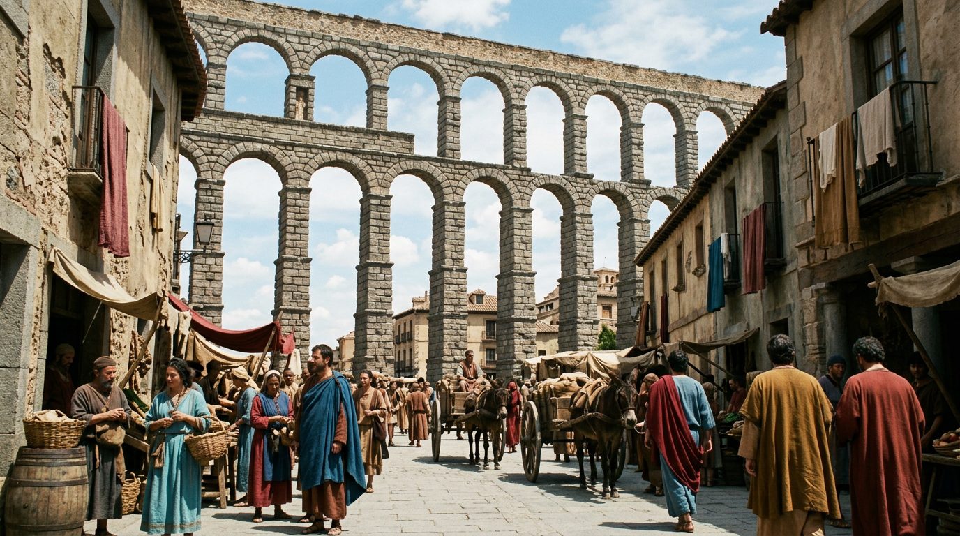 Segovia Aqueduct’s Gravity-Defying Arches - Historical illustration