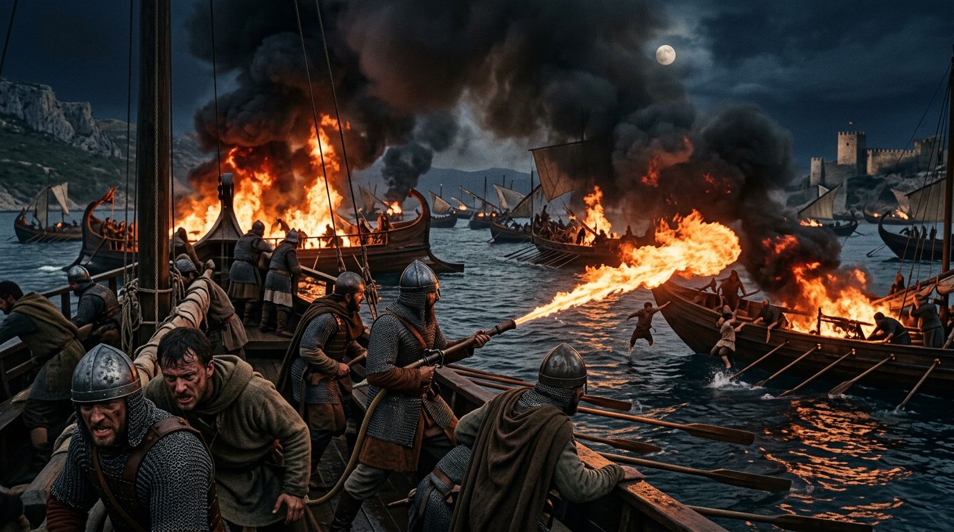 Byzantine Greek Fire Incinerated Enemy Fleets for 800 Years - Historical illustration