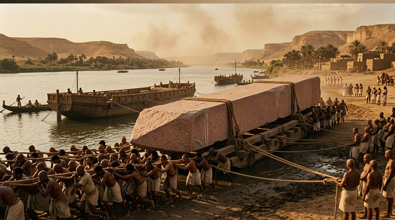 Egyptian Obelisks Traveled 800 Miles Without Breaking - Historical illustration