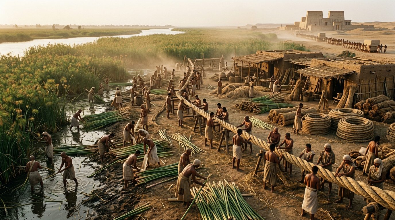 Papyrus Rope Factories Wove 50-Meter Cables for Hauling - Historical illustration