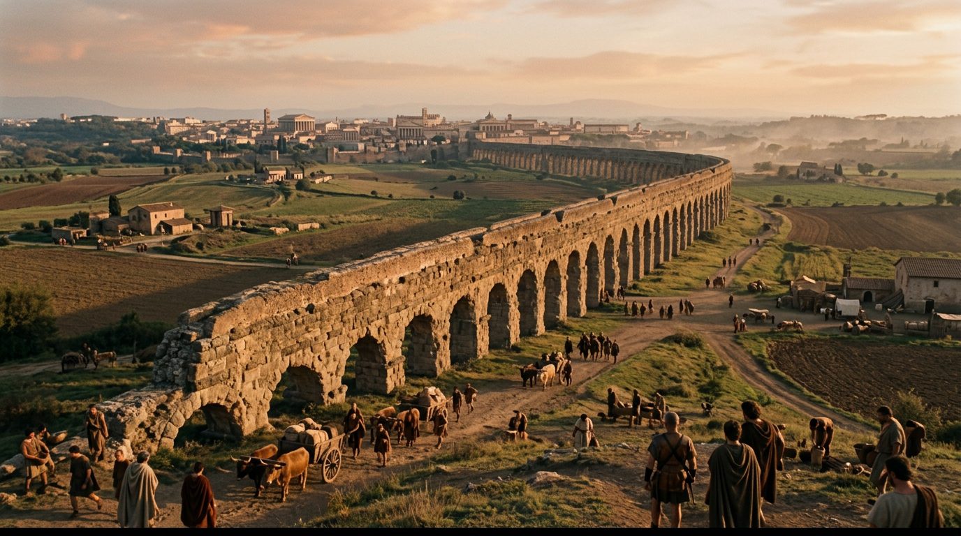 Roman Aqueducts: Gravity-Powered Urban Water Networks - Historical illustration