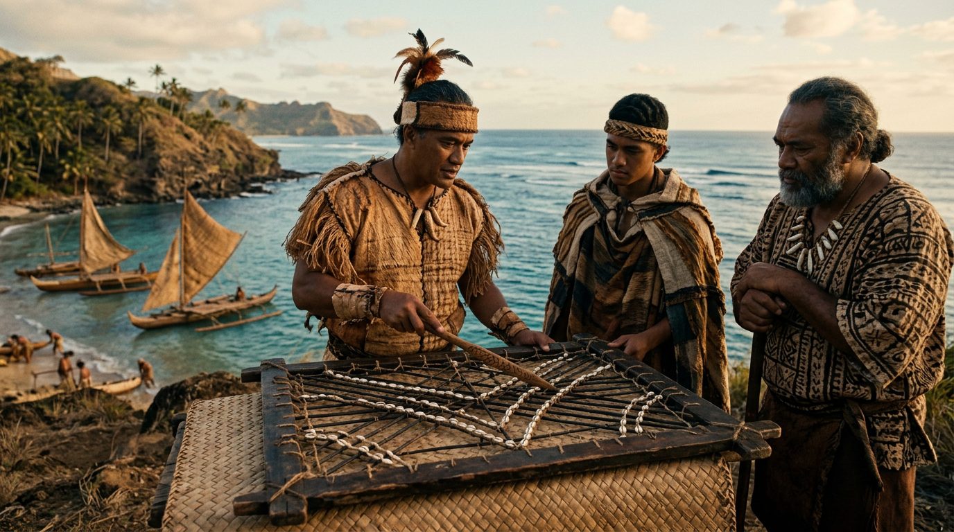 Polynesian Stick Chart: Reading Ocean Swells Like Sheet Music - Historical illustration