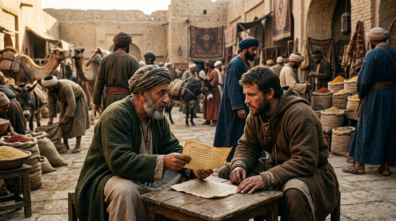 Islamic Hawala Networks Enabled Crusader Merchants to Transfer Credit Without Physical Currency - Historical illustration