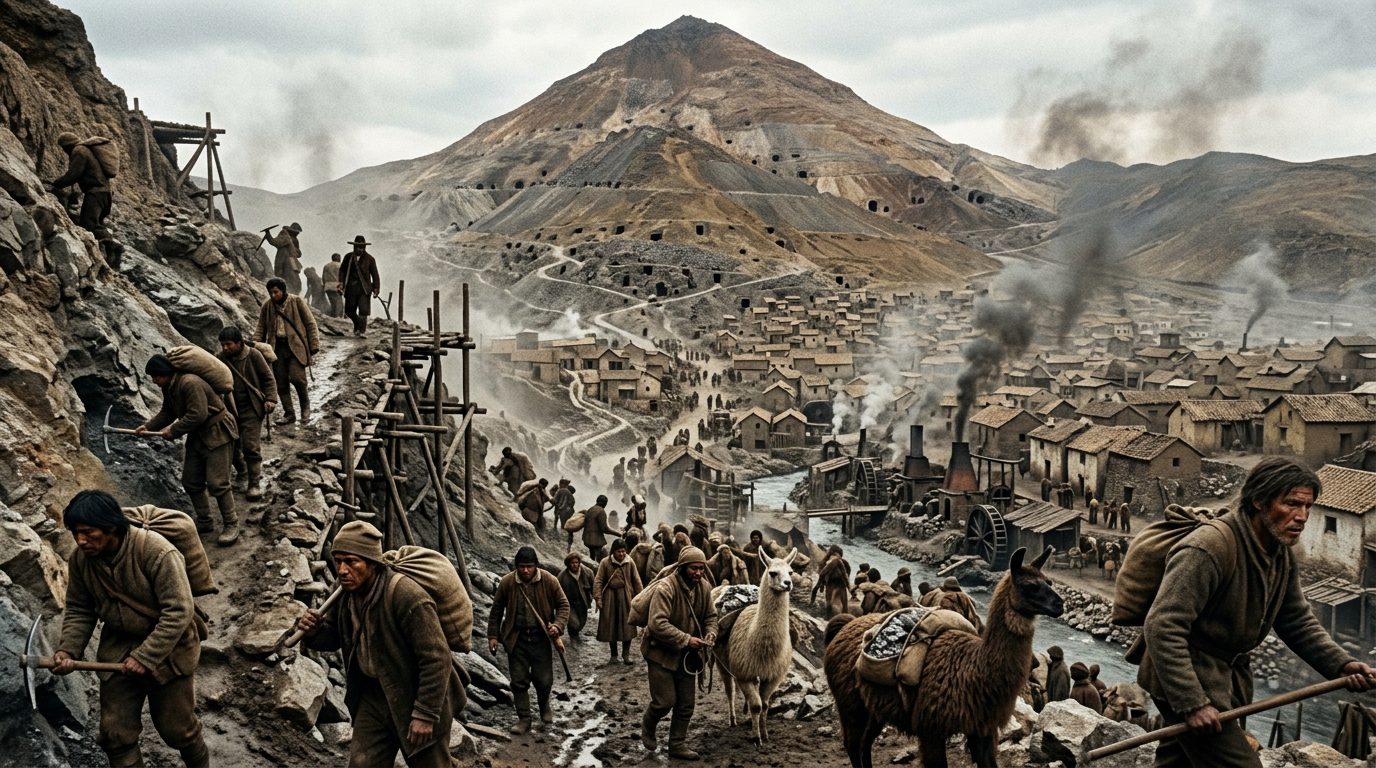 Potosí’s Silver Mountain: The Monopoly That Funded an Empire and Spawned Pirates - Historical illustration