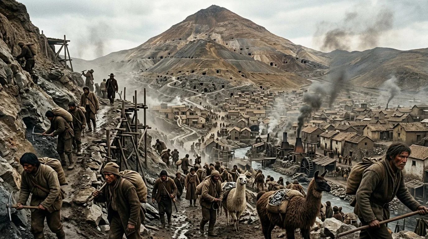 Potosí’s Silver Mountain: The Monopoly That Funded an Empire and Spawned Pirates - Historical illustration