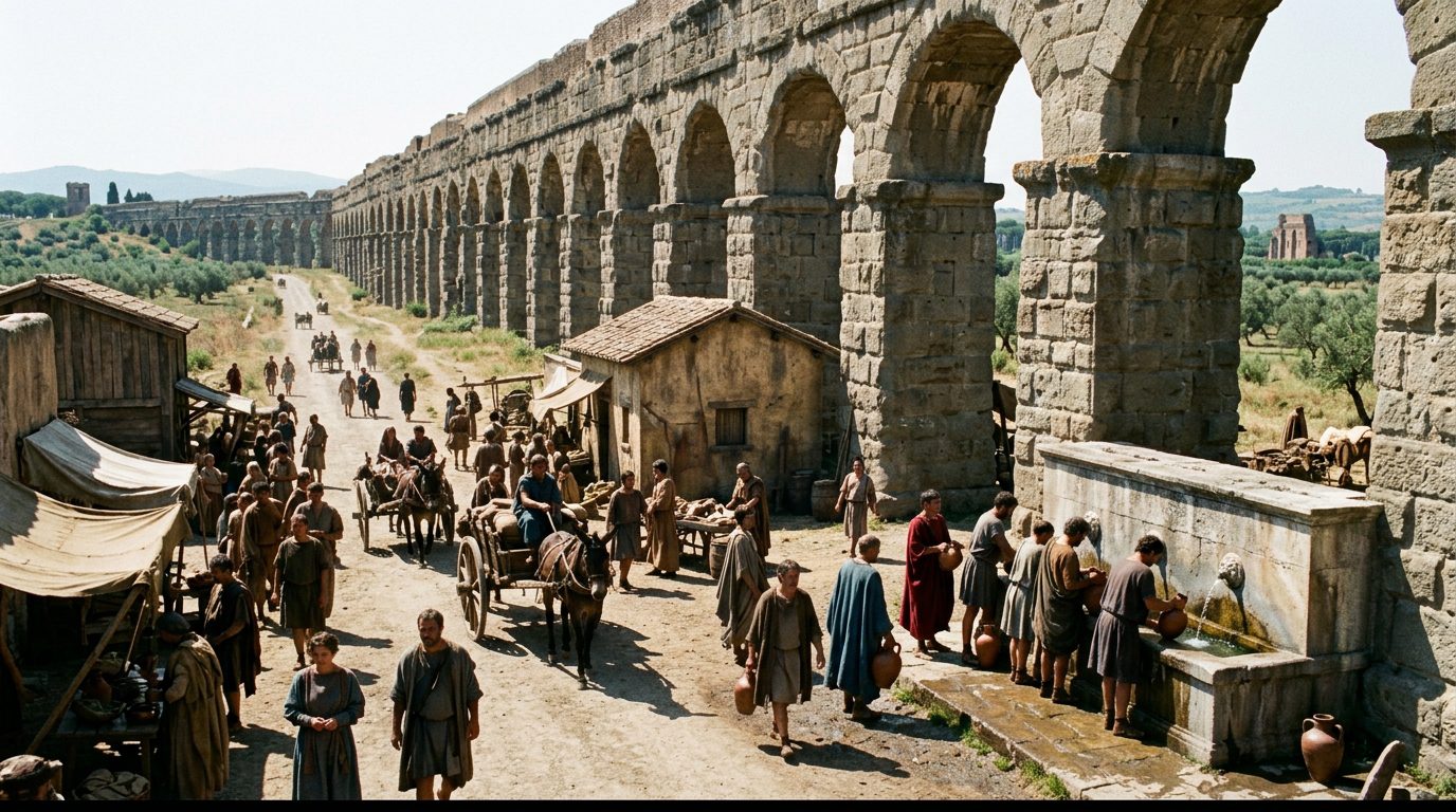 Aqueducts That Prevented Waterborne Disease - Historical illustration