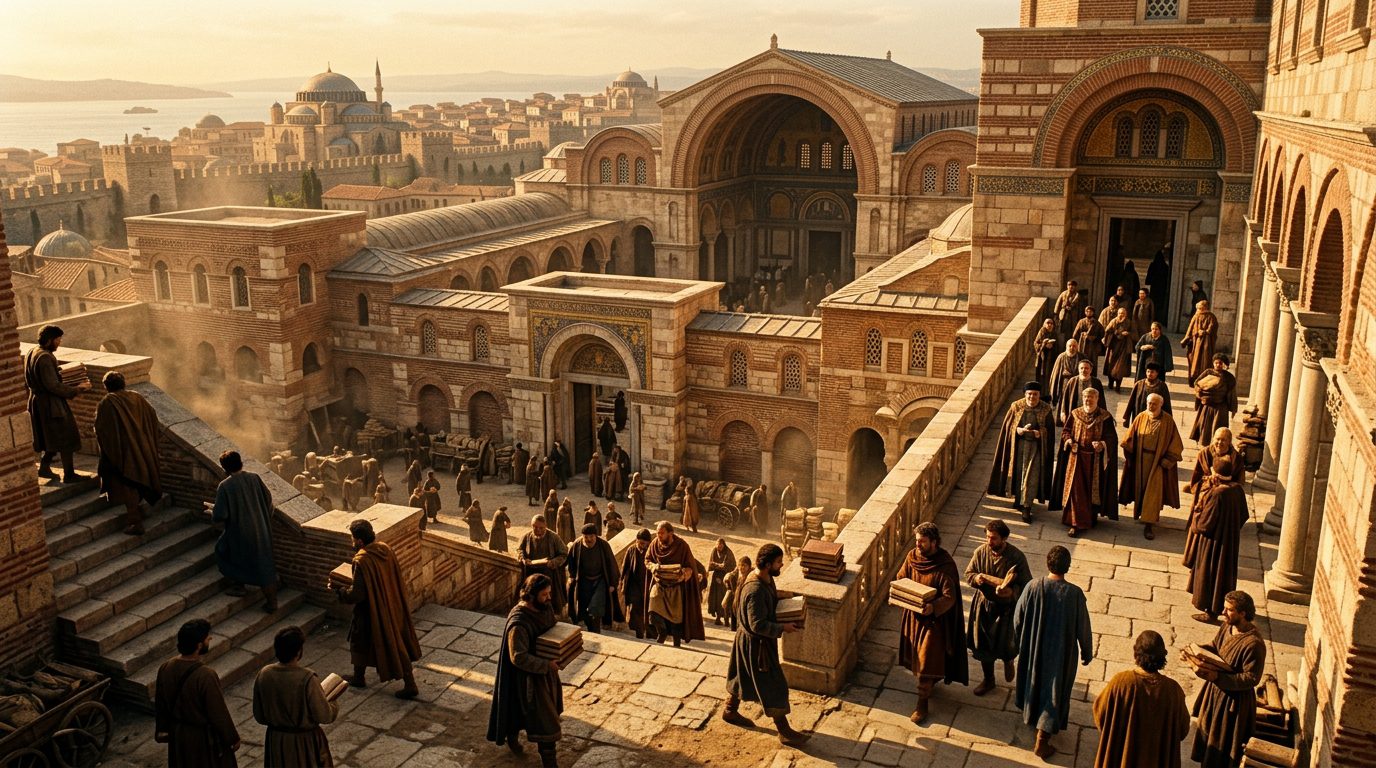 The Imperial Library of Constantinople: Byzantine Empire’s Knowledge Fortress - Historical illustration