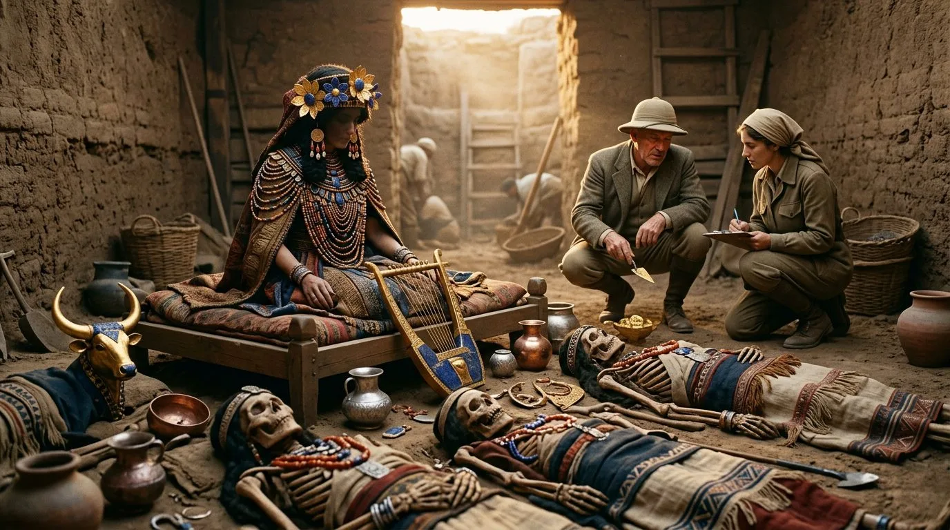 Puabi - Sumerian Queen Buried with Extraordinary Treasures - Historical illustration