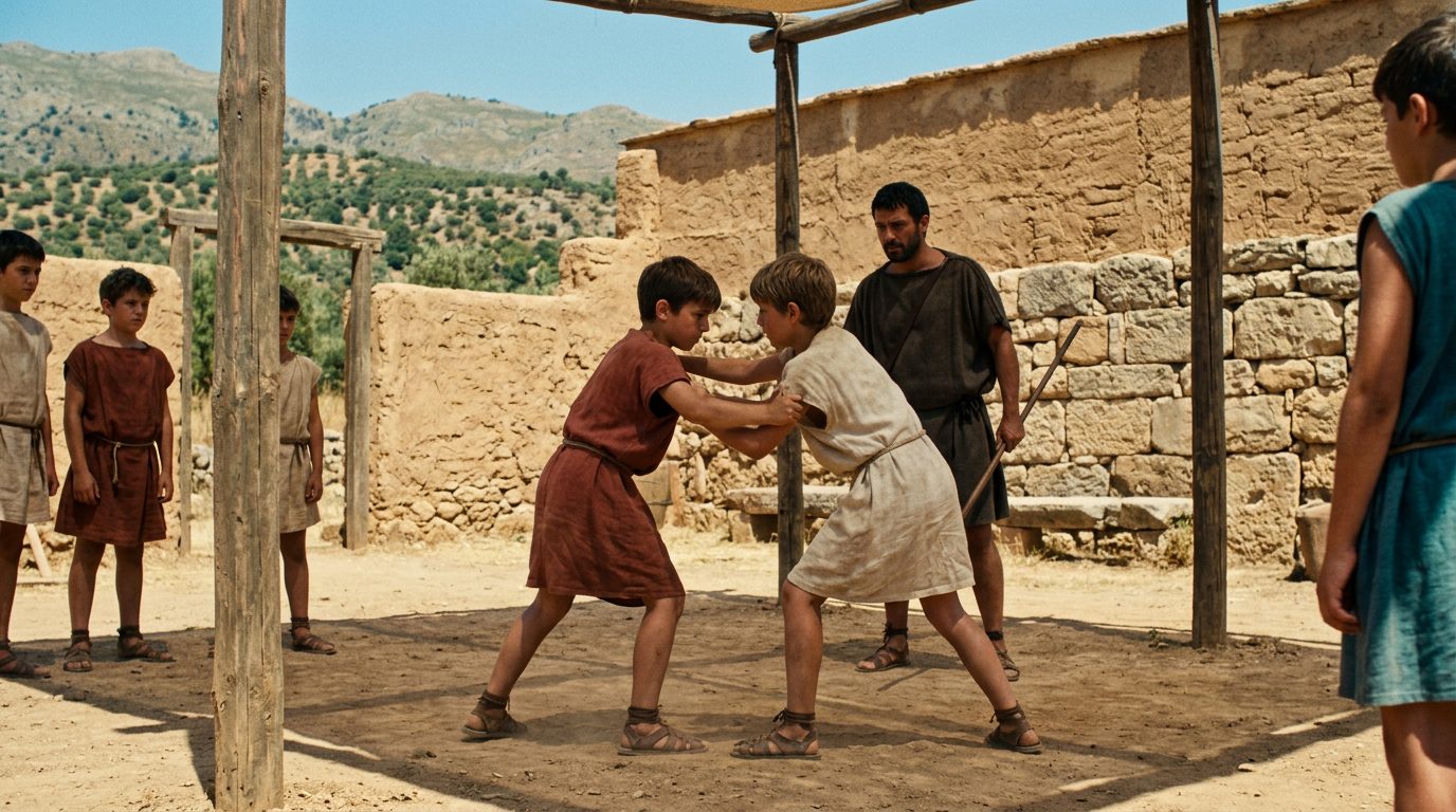 Bare-Handed Pankration Combat Began at Age Twelve - Historical illustration