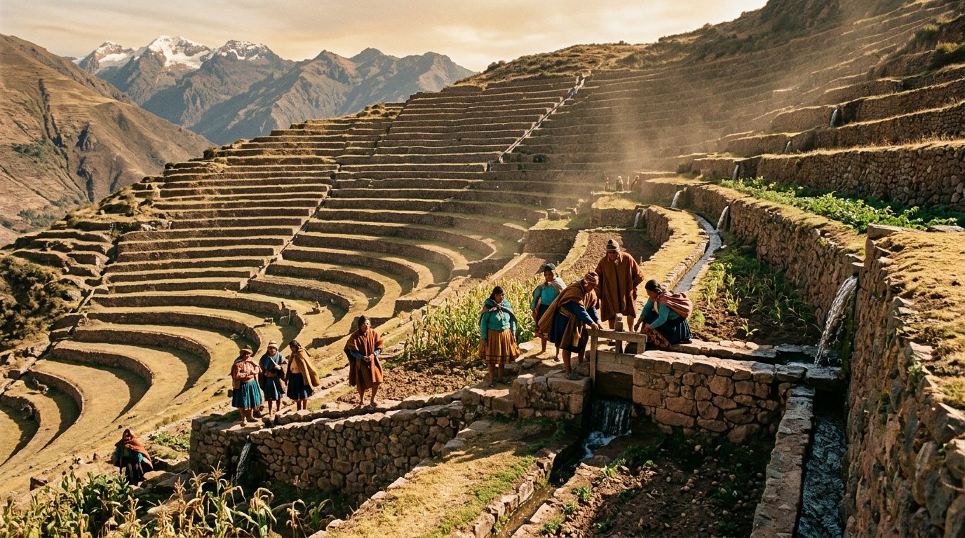 Inca Terraces: Engineering Water Uphill in the Andes - Historical illustration