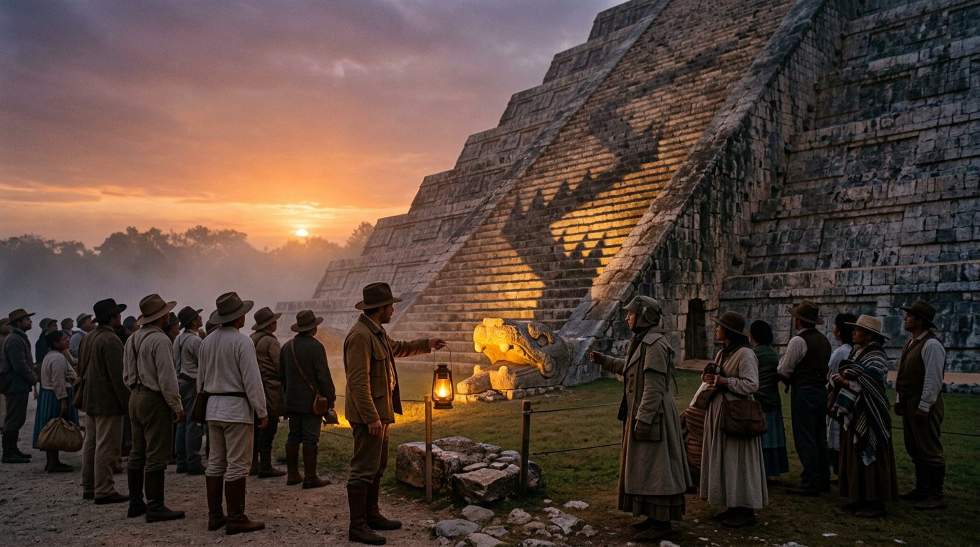 Chichen Itza’s Serpent Descends at Equinox - Historical illustration
