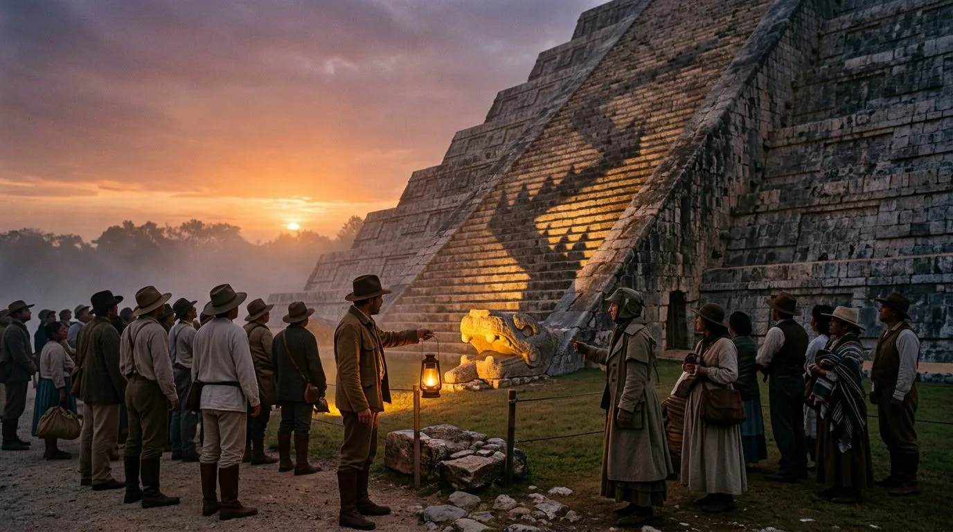 Chichen Itza’s Serpent Descends at Equinox - Historical illustration