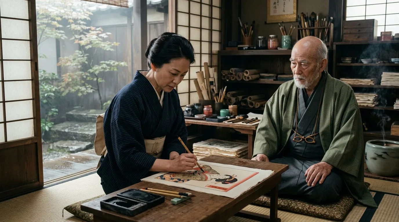 Katsushika Ōi Completed Her Father Hokusai’s Commissions When He Went Blind - Historical illustration