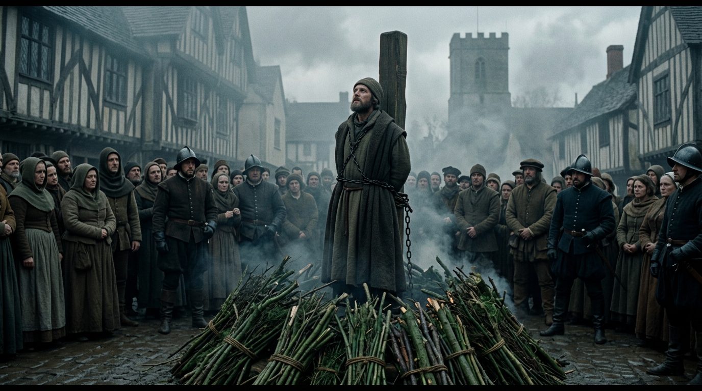 John Hooper: The Bishop Who Burned for 45 Minutes Because of Wind and Green Wood - Historical illustration