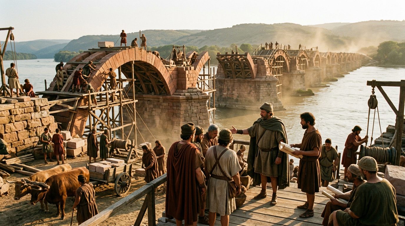 Apollodorus Built a Bridge Across the Danube Using Revolutionary Arches - Historical illustration