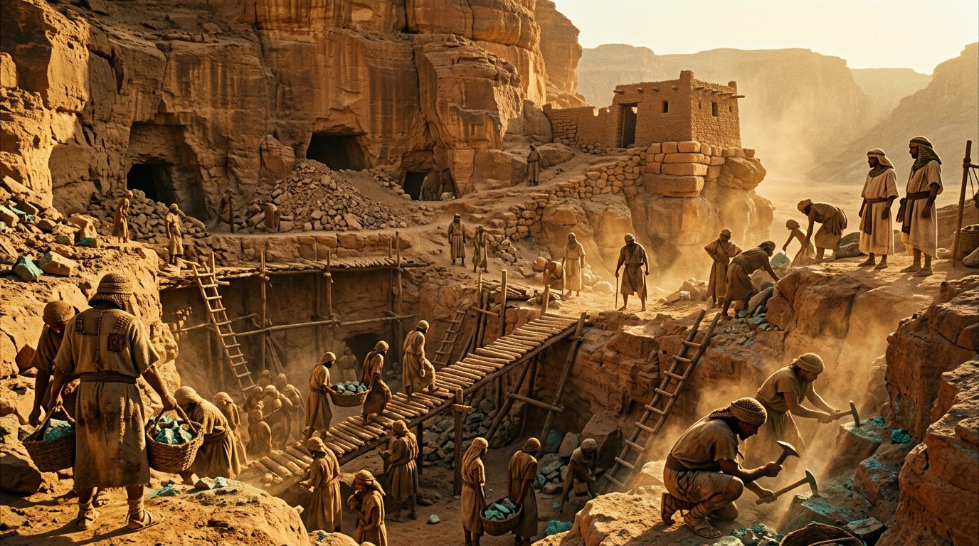 Forced Labor in the Turquoise Mines - Historical illustration