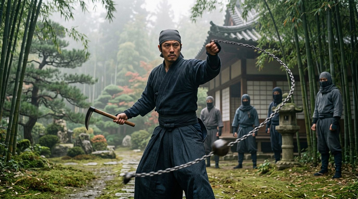 Kusarigama: The Chain-Sickle Weapon That Made Distance Irrelevant - Historical illustration