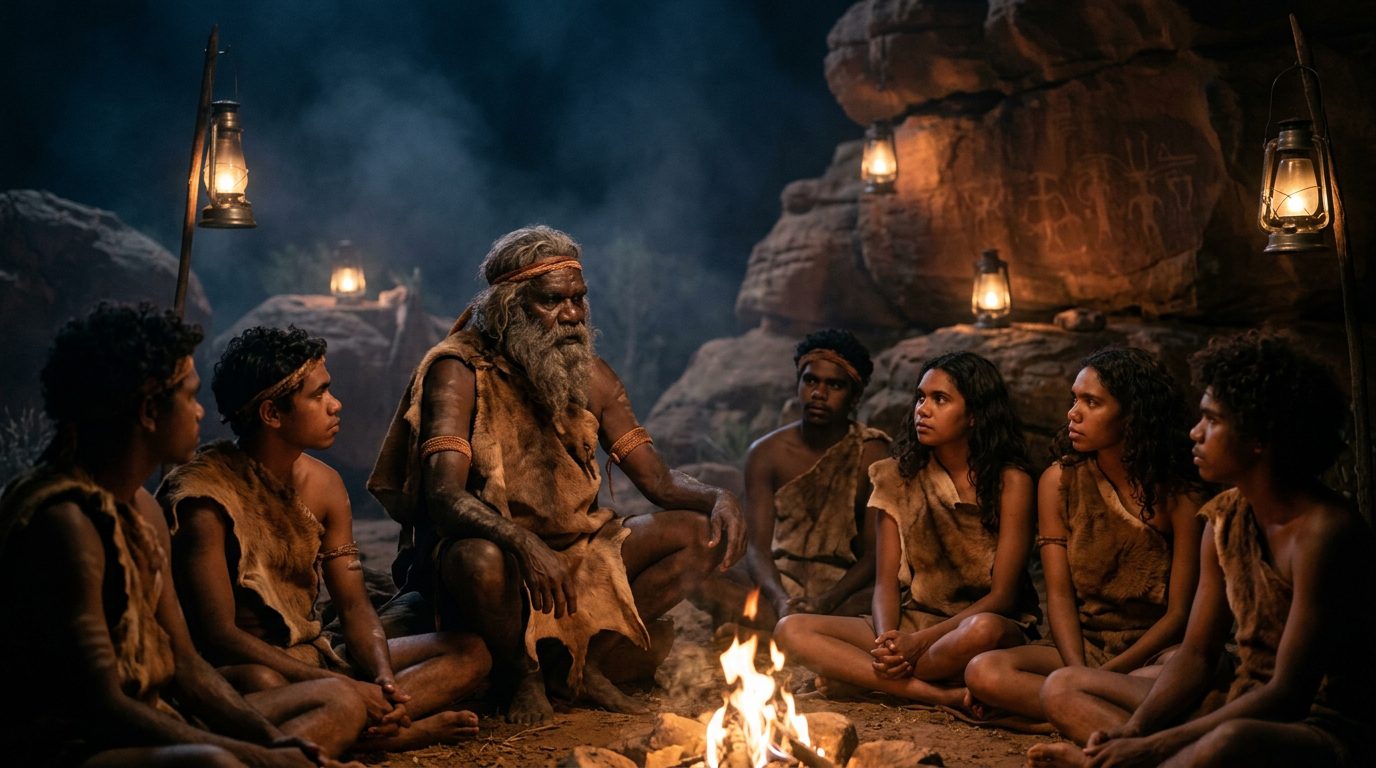 Aboriginal Dreamtime Made Death Permanent for Breaking Sacred Law - Historical illustration
