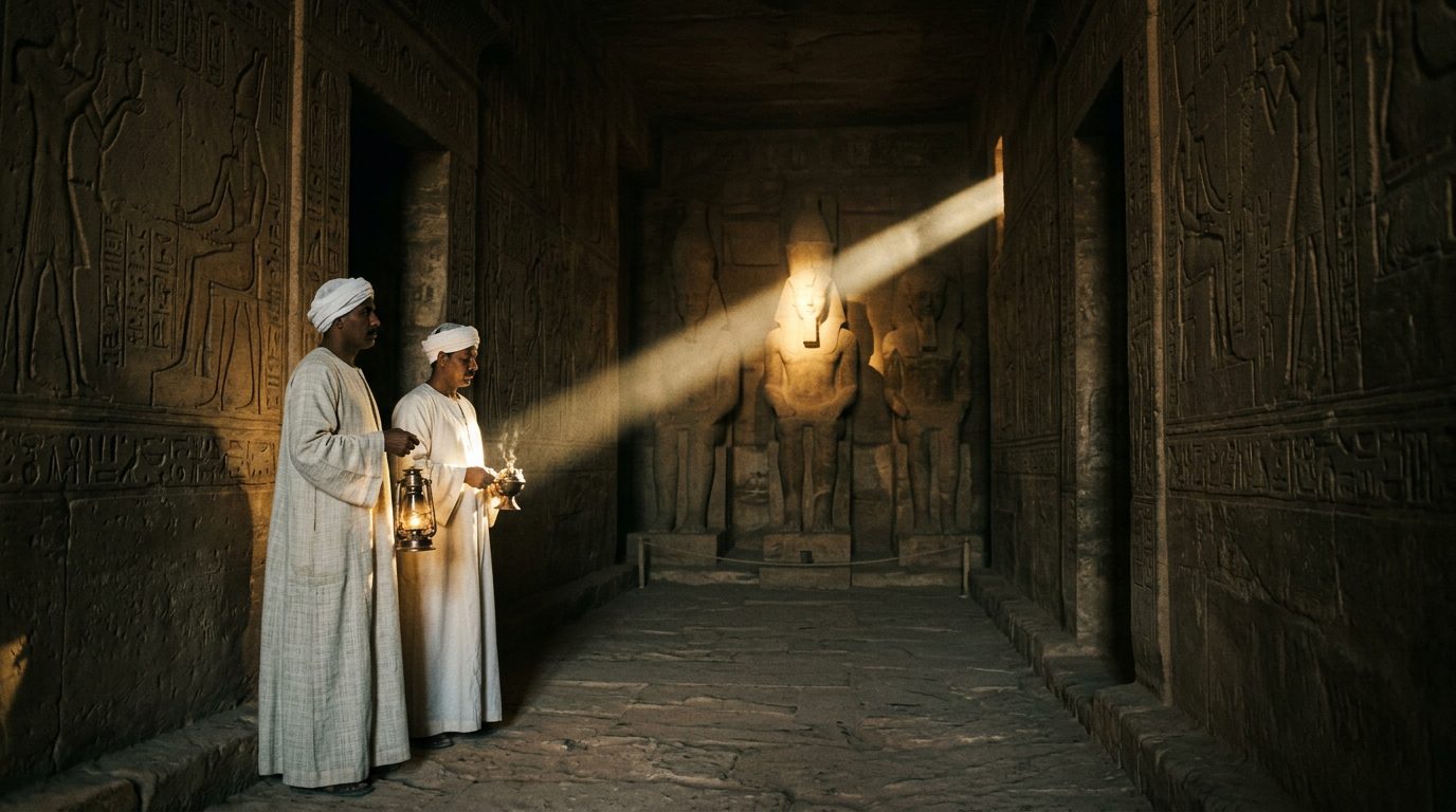 Abu Simbel Crowns Ramesses With Sunlight - Historical illustration