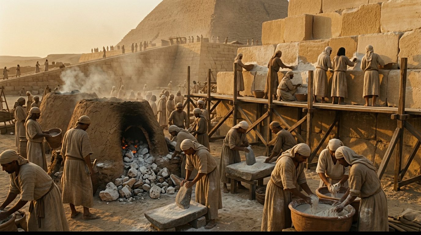 Gypsum Mortar Production Created the Pyramid’s Bonding Agent - Historical illustration