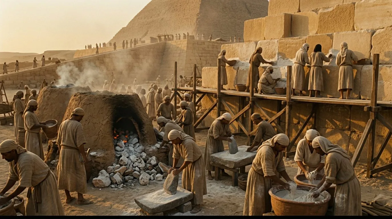 Gypsum Mortar Production Created the Pyramid’s Bonding Agent - Historical illustration