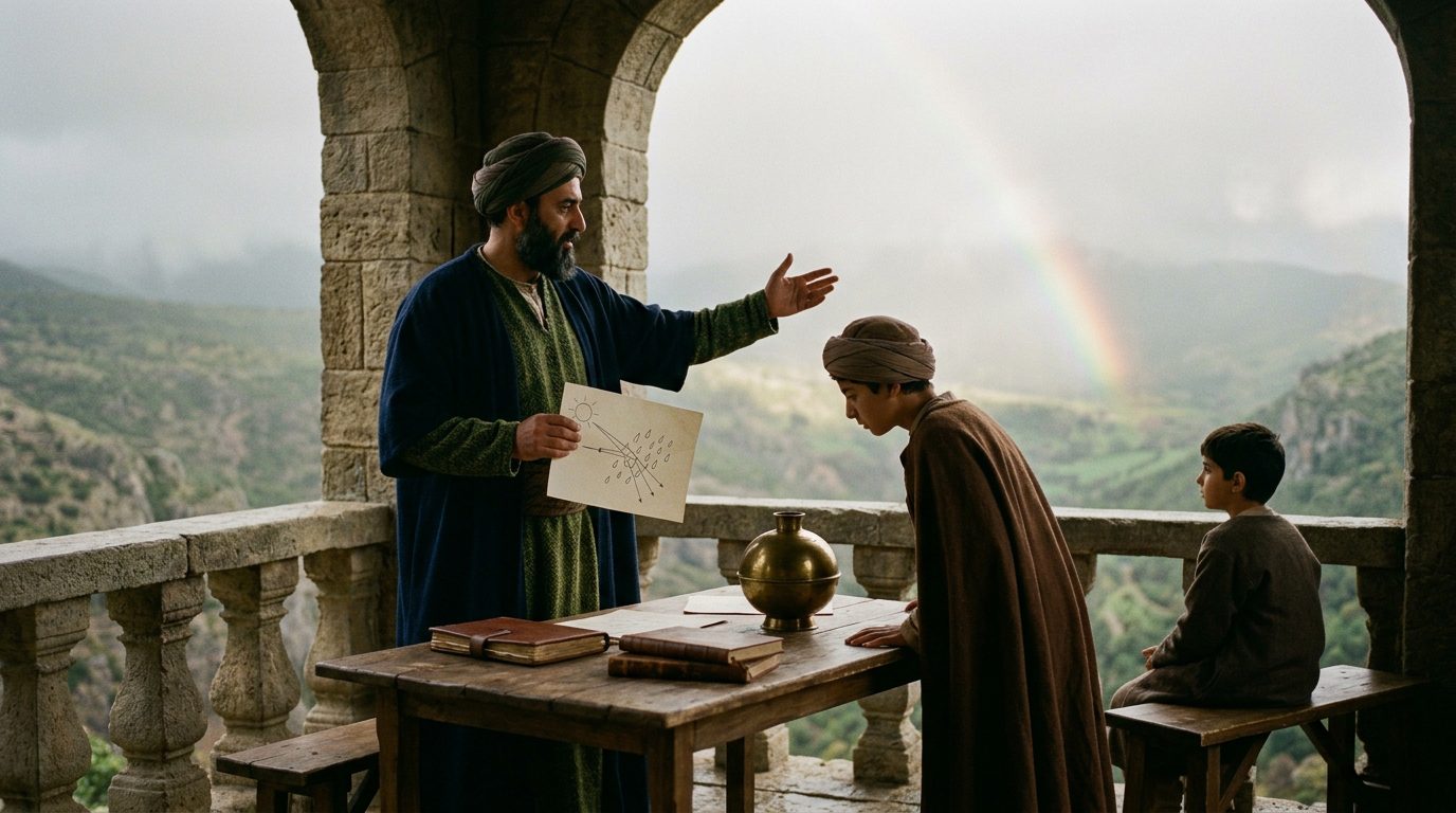 Qutb al-Din al-Shirazi Explained Why Rainbows Have Seven Colors Centuries Before Newton - Historical illustration
