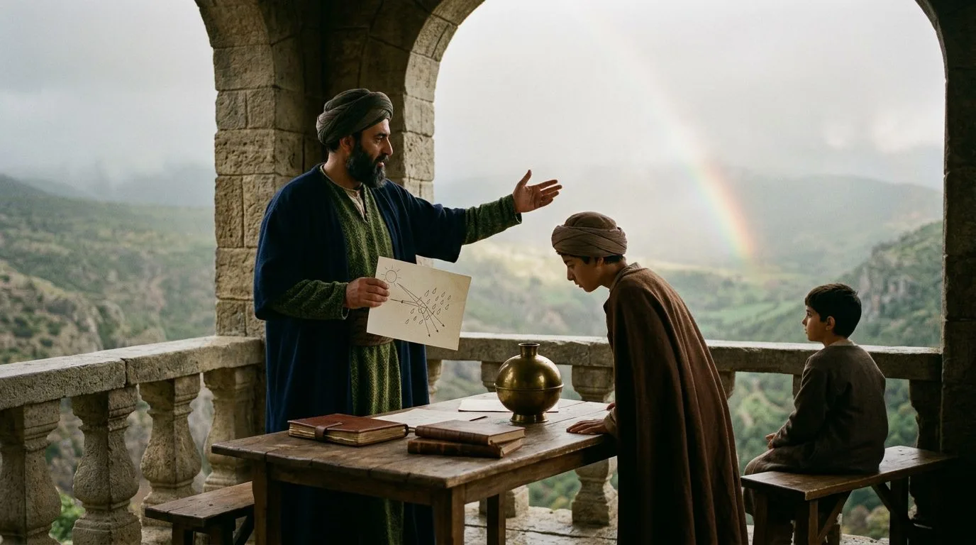 Qutb al-Din al-Shirazi Explained Why Rainbows Have Seven Colors Centuries Before Newton - Historical illustration