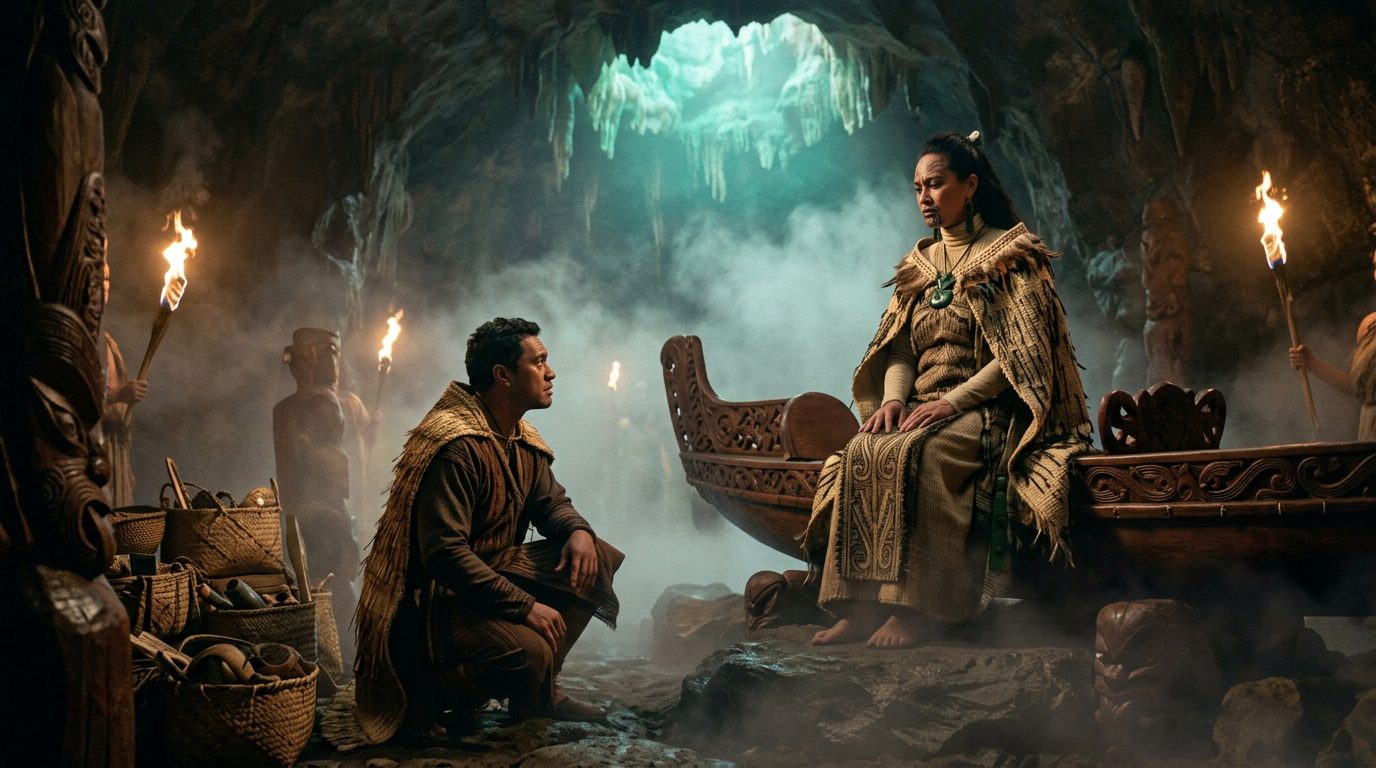 Maori Goddess Killed Humanity Because Maui Failed to Seduce Her - Historical illustration