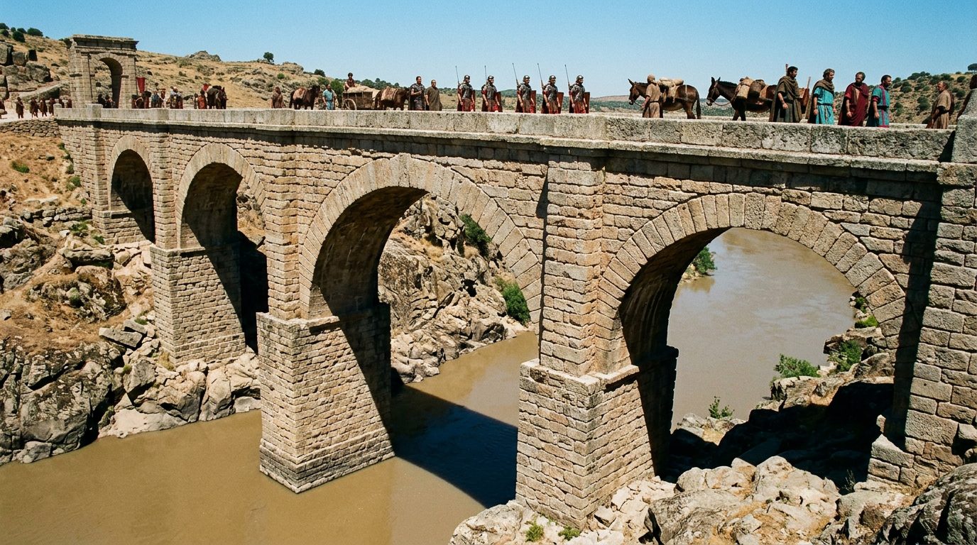 Alcántara Bridge’s Triumph Over Nature - Historical illustration