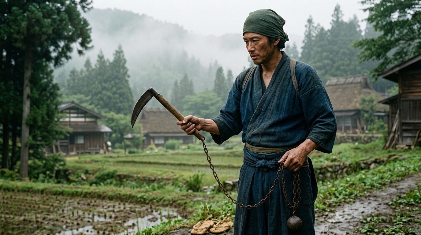 Kusarigama: The Chain-Sickle of Peasant Origins - Historical illustration