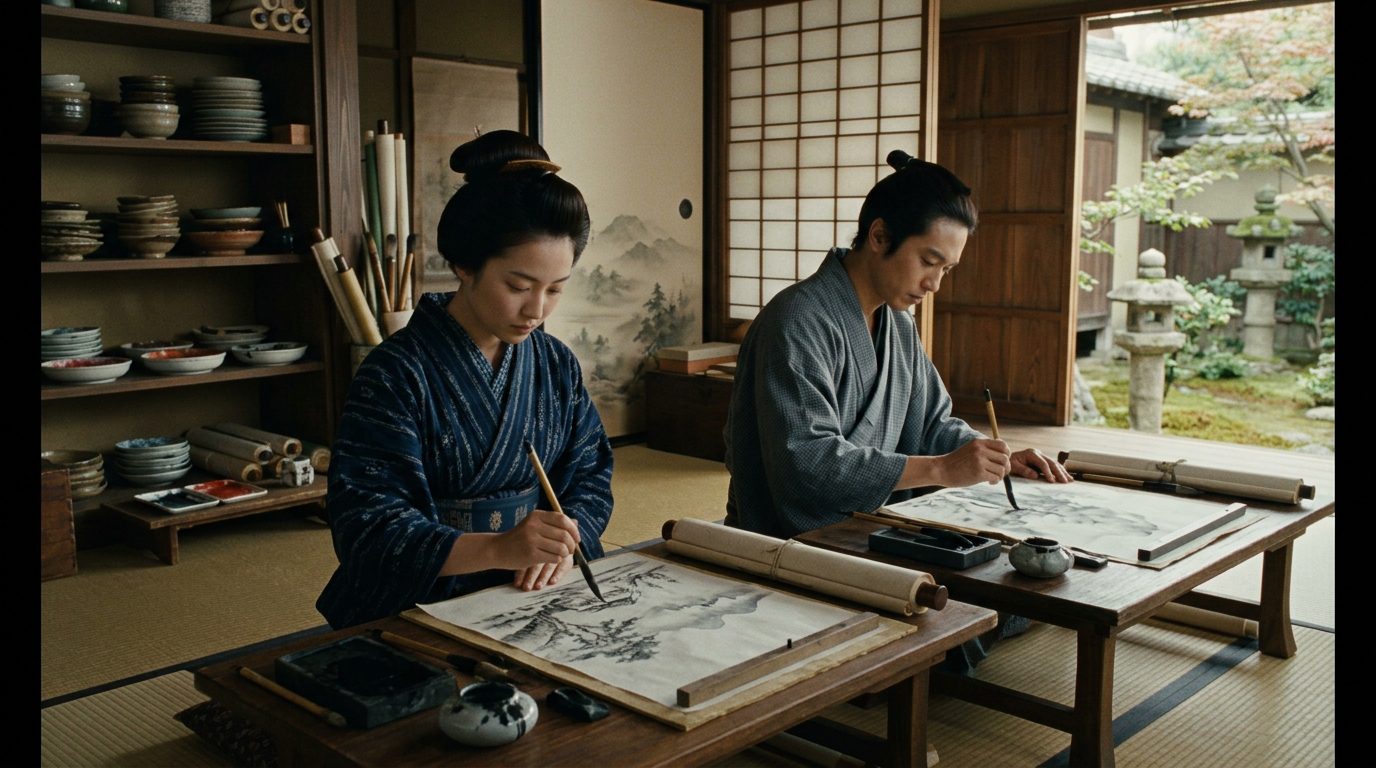 Gyokuran Painted With Her Husband Side-by-Side in Japan’s Only Equal Artistic Marriage - Historical illustration